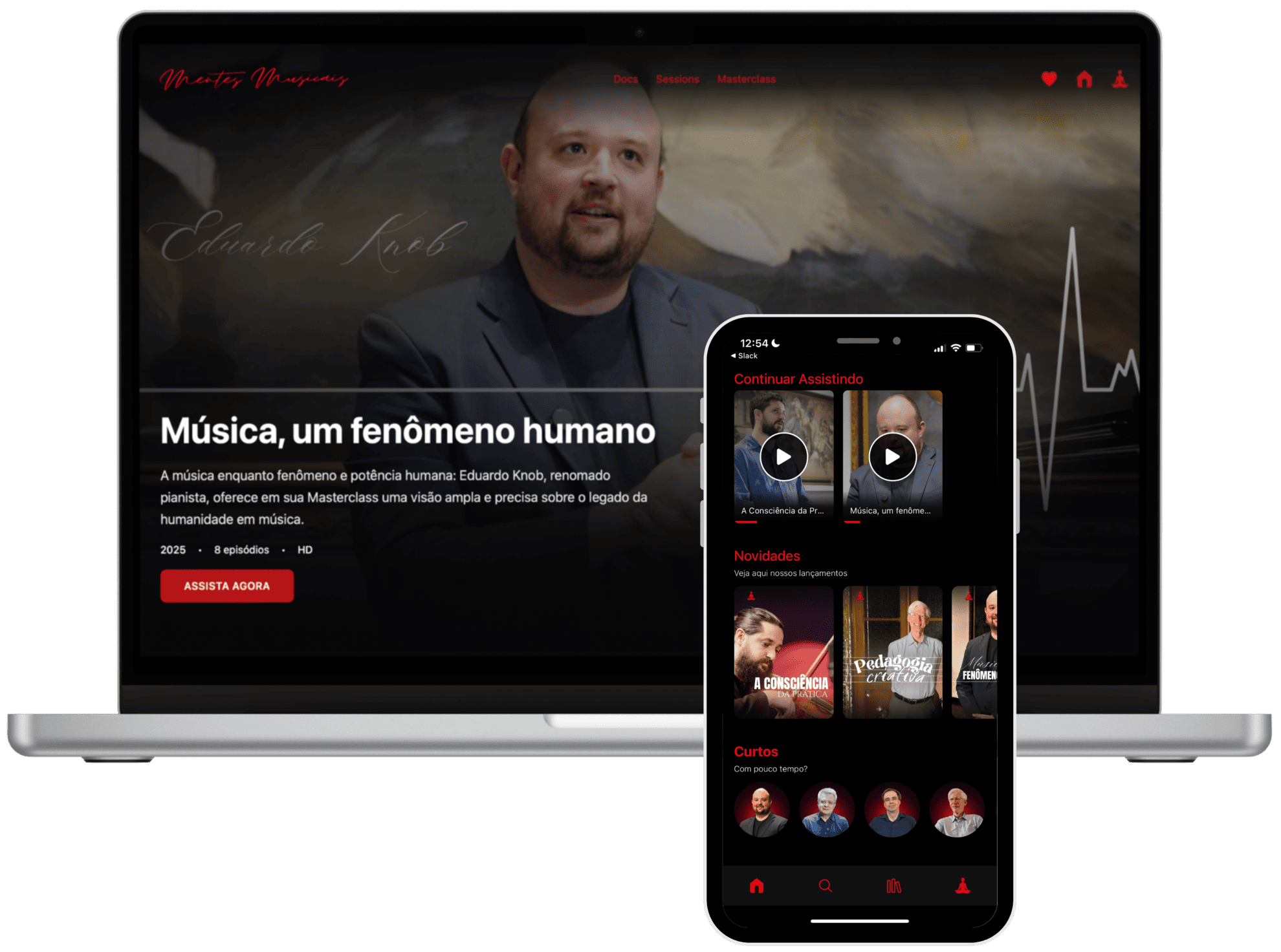 Aplicativo Mentes Musicais em laptop